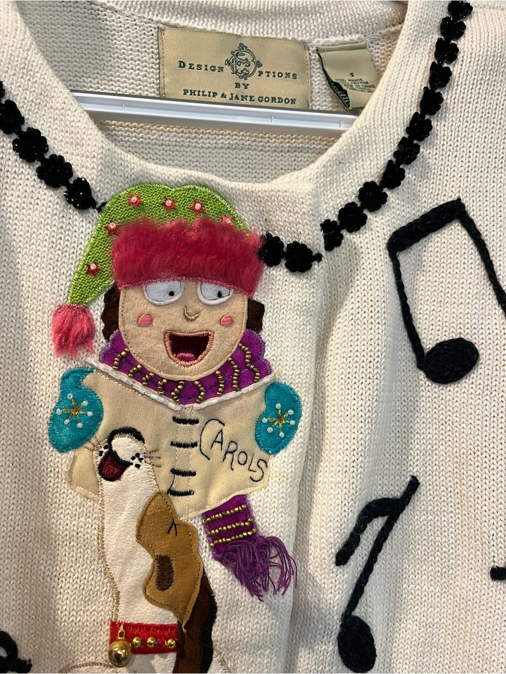 Rare VTG 3D Design Options Christmas Caroler Musical Cardigan S b6 - Picture 3 of 9